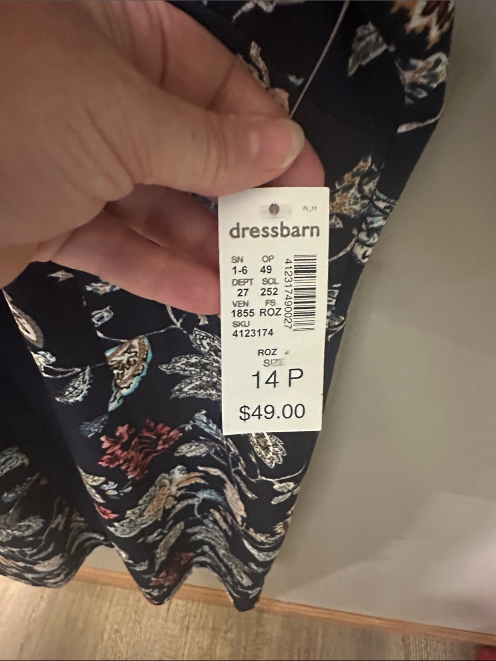 Roz & Ali Navy Floral Sheath Dress with Multicolor Print New 14P - Picture 4 of 7